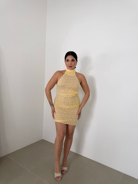 DRESS MINI IN MACRAME GIALLO
