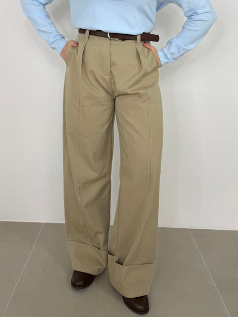 PANTALONE CON PIEGONE IN COTONE