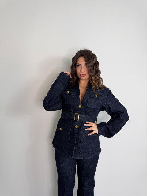 BLAZER IN DENIM CON BOTTONI ORO