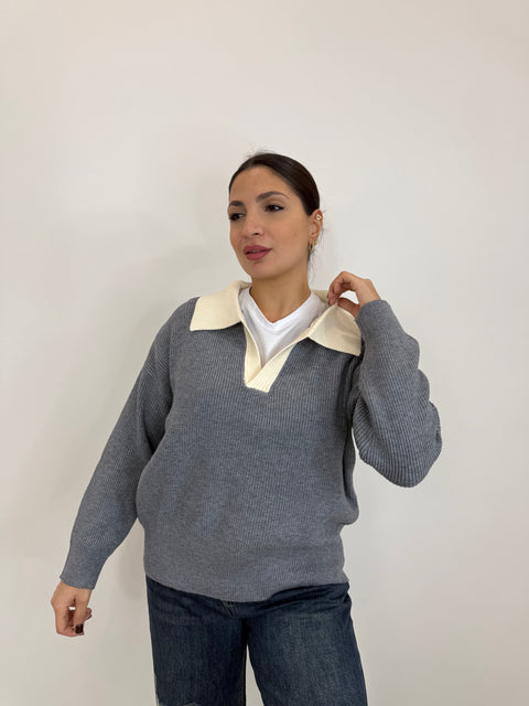 PULLOVER POLO TINTA UNITA GRIGIO
