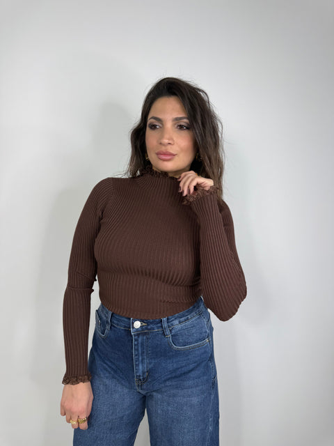 MAGLIA COSTINA CON RICAMI MARRONE