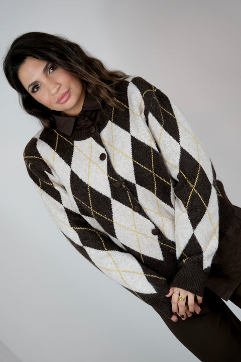 CARDIGAN ROMBI MARRONE