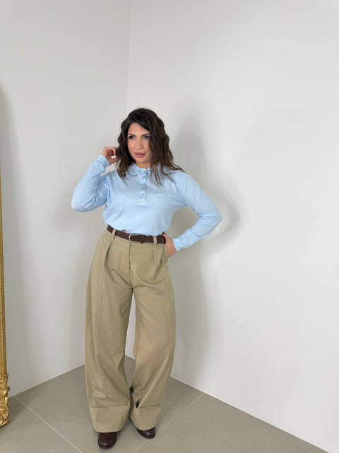 PANTALONE CON PIEGONE IN COTONE