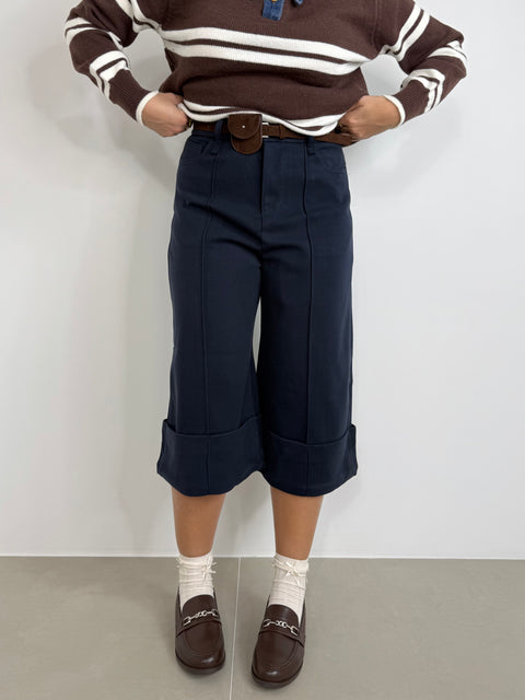 BERMUDA LUNGO CON PIEGA BLU