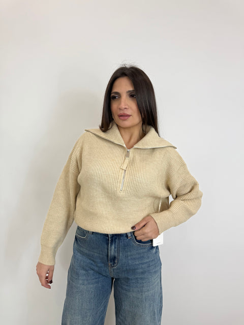 PULLOVER CON ZIP CAMEL