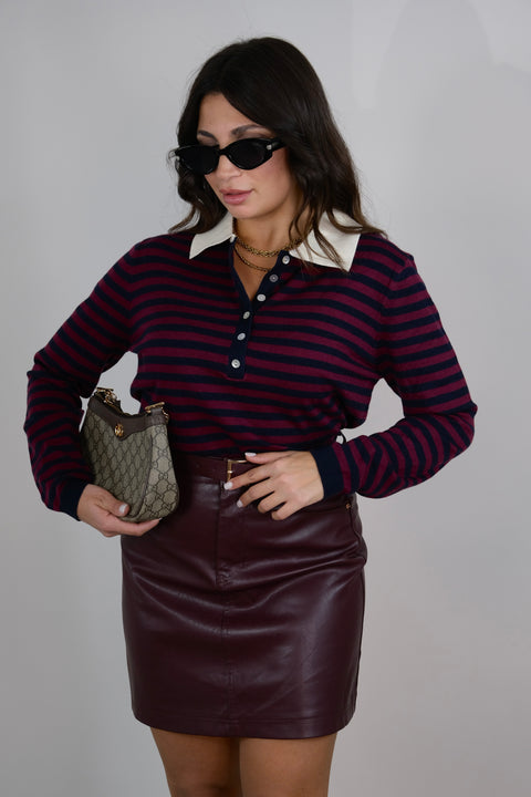 MINI IN ECOPEL CON CINTURA BORDEAUX