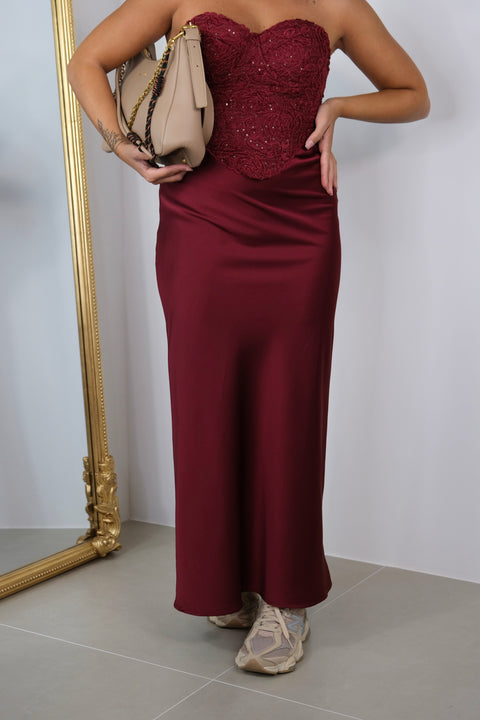 GONNA IN SATIN BORDEAUX