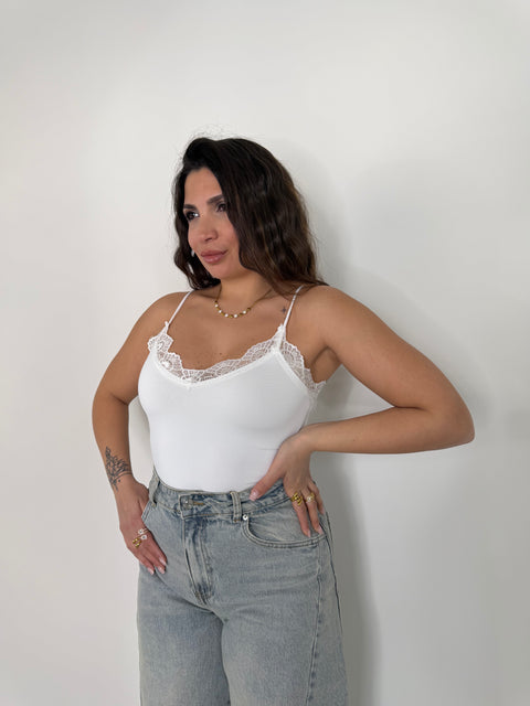 BODY CON PIZZO BIANCO