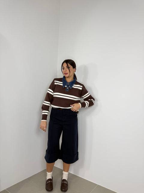 BERMUDA LUNGO CON PIEGA BLU