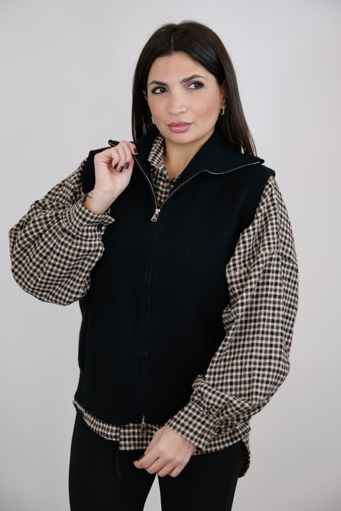 GILET CON ZIP NERO