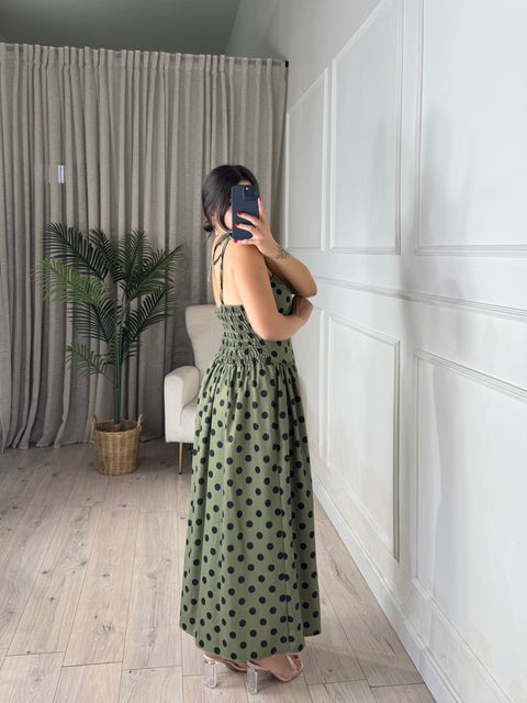 DRESS BRETELLA POIS VERDE