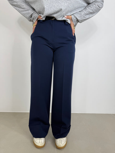 PANTALONE EFFETTO PIEGONE BLU