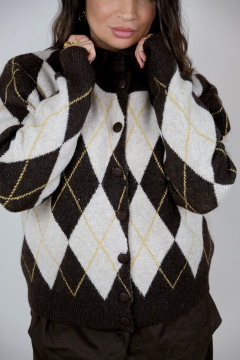 CARDIGAN ROMBI MARRONE