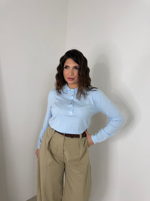 PULLOVER VIOLA TINTA UNITA CELESTE