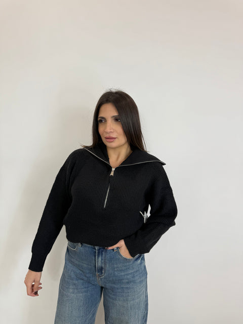 PULLOVER CON ZIP NERO