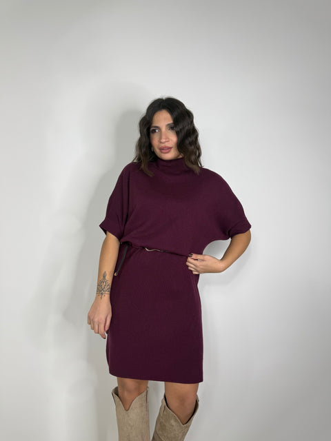 DRESS MEZZA MANICA LANA RASATA BORDEAUX