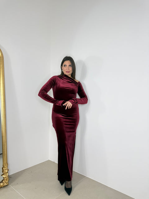 DRESS KIM IN VELLUTO BORDEAUX