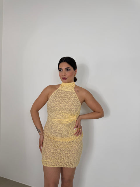 DRESS MINI IN MACRAME GIALLO