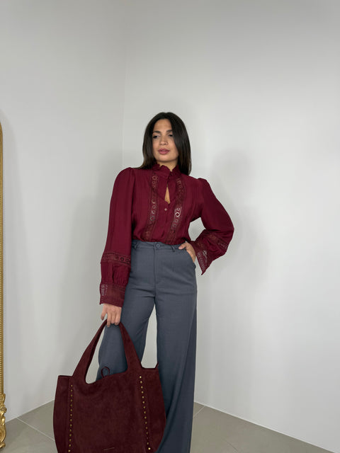 CAMICIA CON TRAFORI BORDEAUX