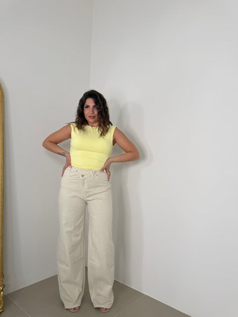JEANS CHIUSURA TRASVERSALE PANNA