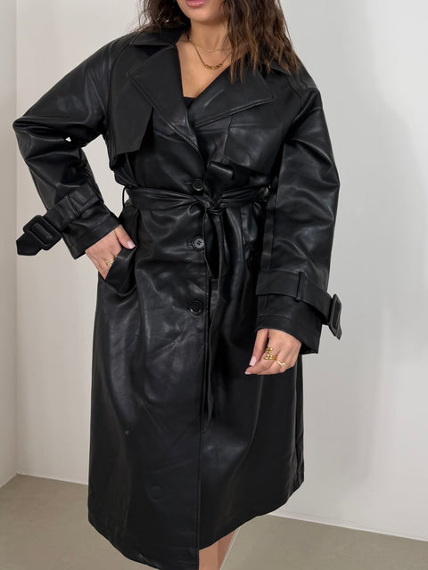 TRENCH LUNGO IN ECOPEL NERO