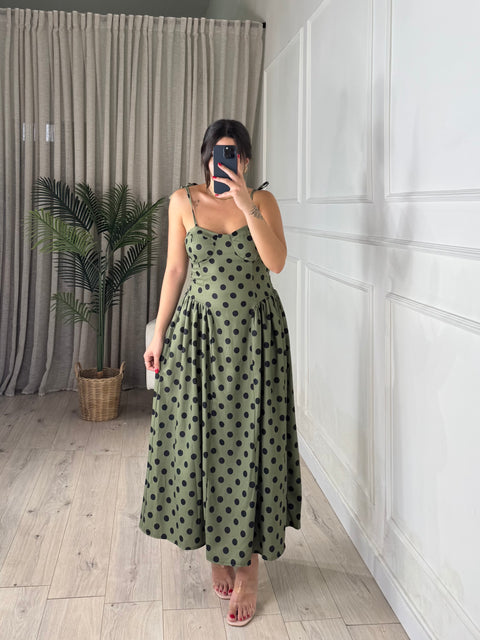 DRESS BRETELLA POIS VERDE