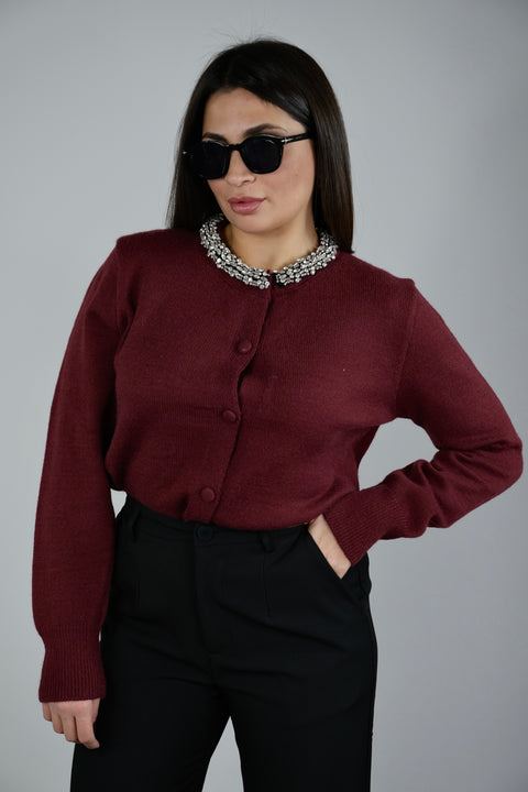 CARDIGAN CON SWAROSKI BORDEAUX