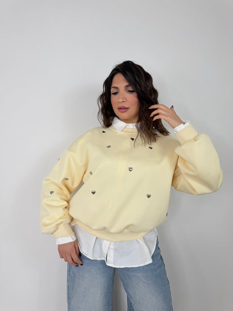 FELPA CON CUORICINI GIALLA