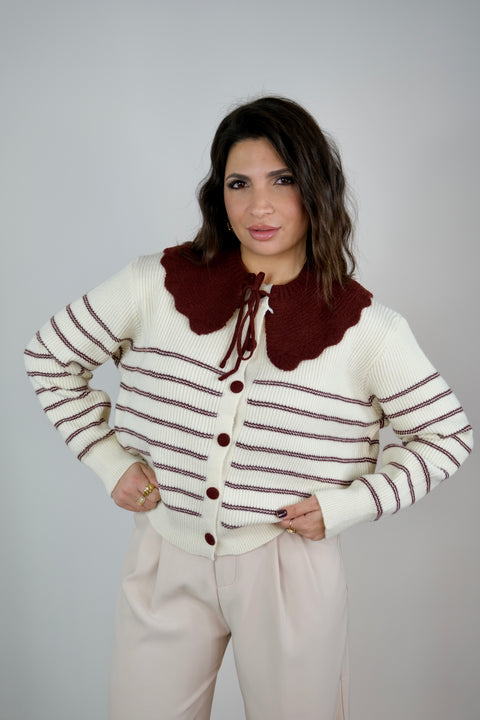 CARDIGAN CON COLLETTO PETER PAN RIMOVIBILE PANNA
