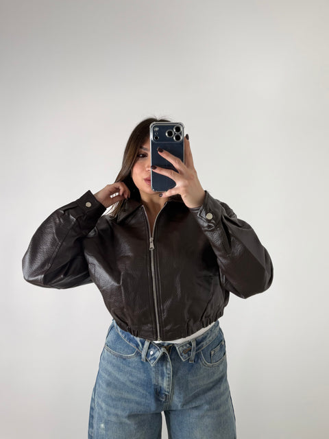 GIUBBOTTO CON ZIP MARRONE