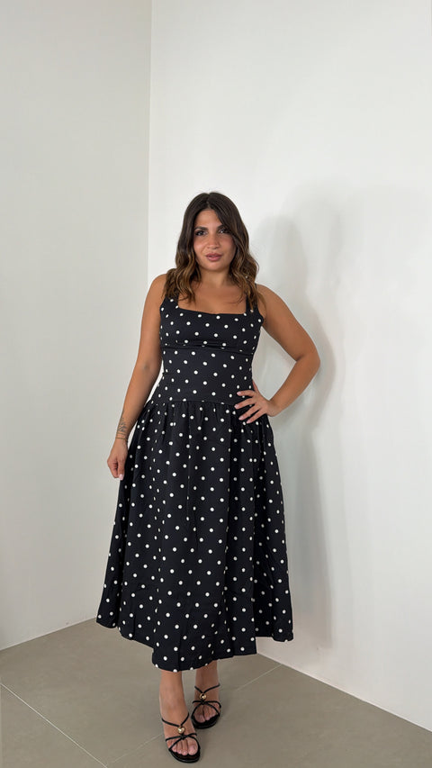DRESS MIDI POIS NERO