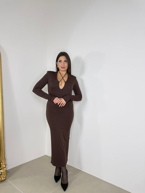 DRESS IN LYCRA CON LACCI INCRONCIATI MARRONE