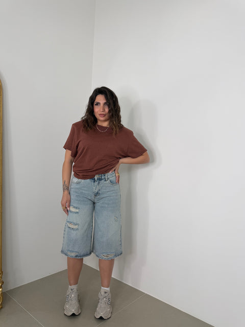 BERMUDA IN DENIM CON STRAPPI