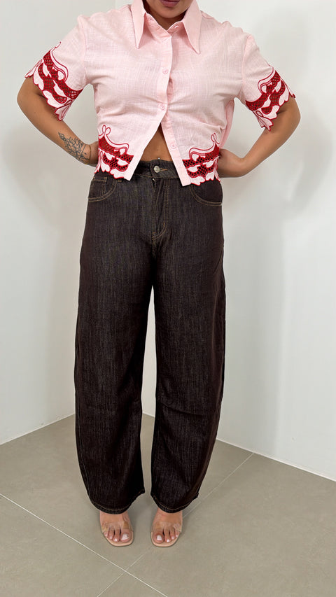JEANS BALLOON MARRONE 32682