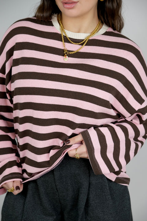 MAGLIA RIGHE STRETTE ROSA