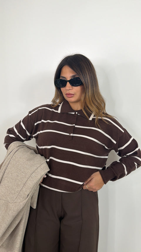 PULLOVER NOEMI RIGHE MARRONE
