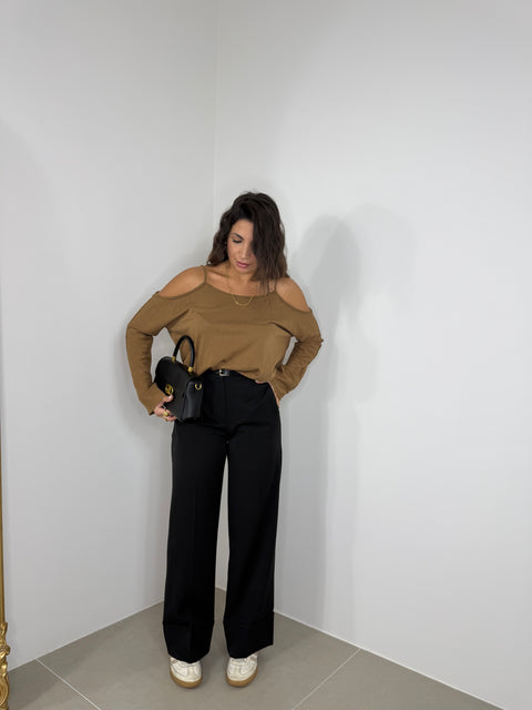 PANTALONE EFFETTO PIEGONE NERO