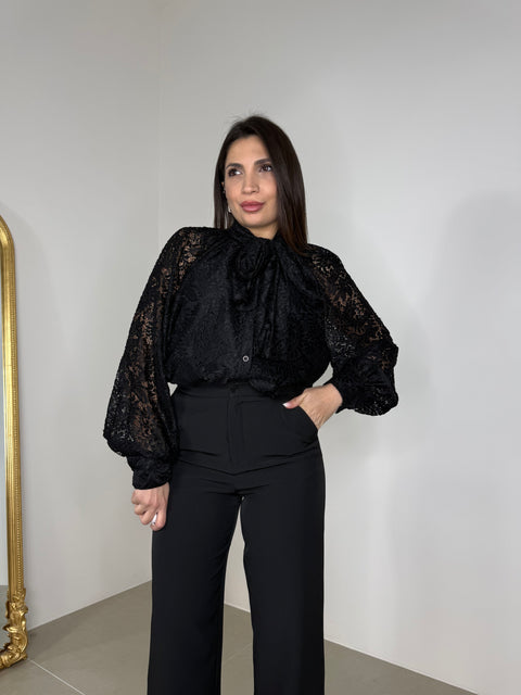 CAMICIA IN MACRAMÈ NERA