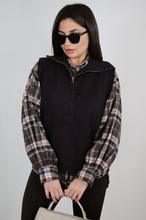 GILET CON ZIP MARRONE