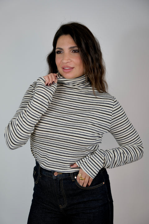 MAGLIA RIGHE CALDO COTONE BIANC