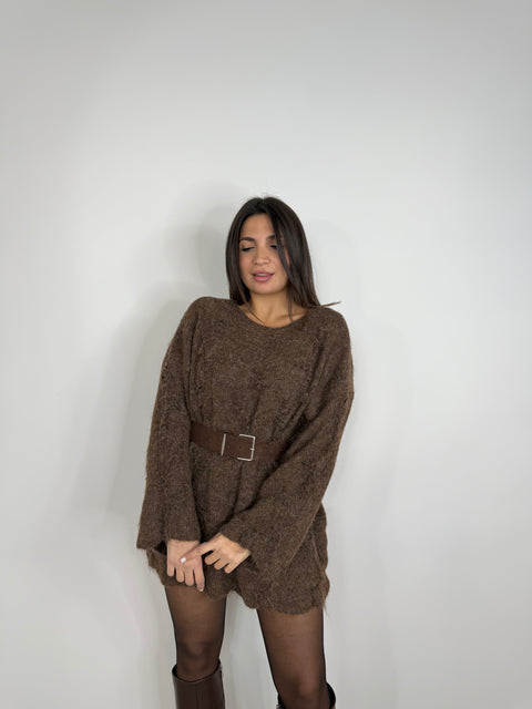 MAXI PULLOVER CON CINTURA MARRONE