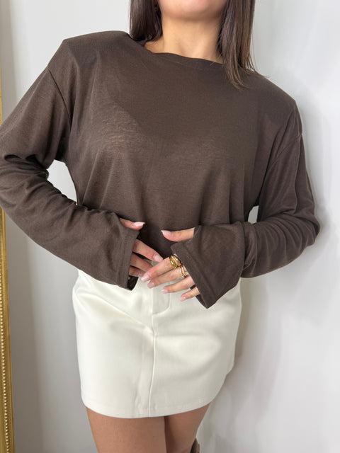 MAGLIA SEMIVELATA CON SPALLINE MARRONE