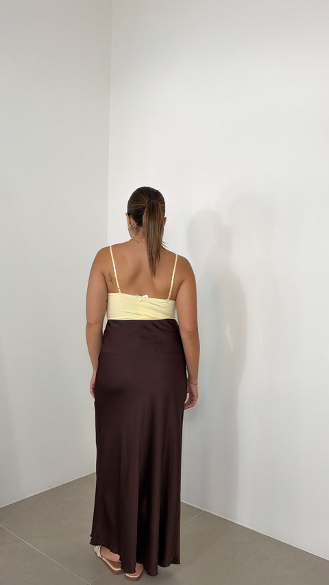 GONNA IN SATIN LOW COST MARRONE