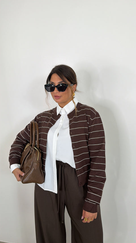 CARDIGAN RIGHE MARRONE