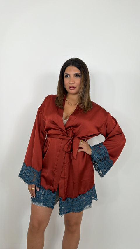 KIMONO IN SATIN COCCIO