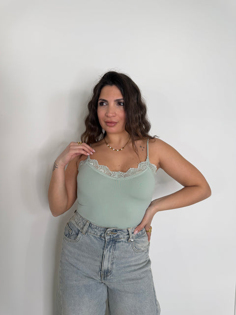 BODY CON PIZZO VERDE