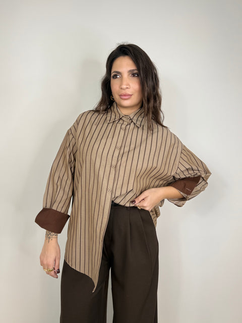CAMICIA FANGO CON RIGHE E RISVOLTO MARRONE