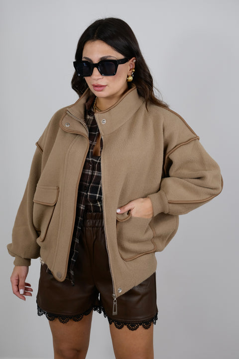 GIACCA CON BORDO CAMEL