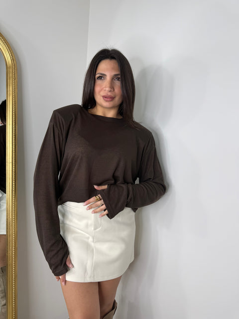 MAGLIA SEMIVELATA CON SPALLINE MARRONE