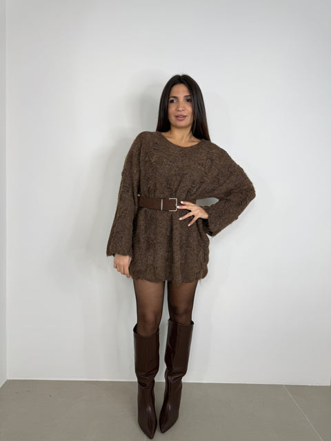 MAXI PULLOVER CON CINTURA MARRONE